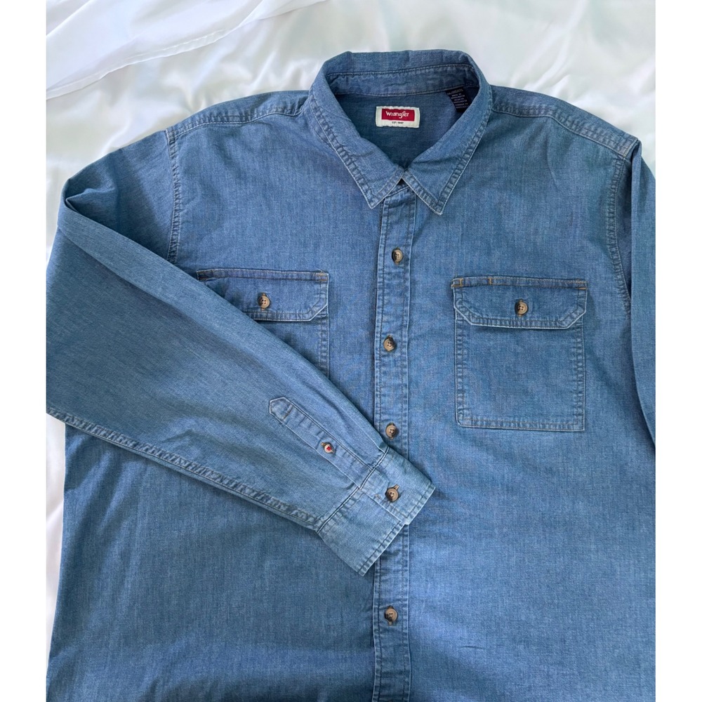 Wrangler Mens Blue Denim Long Sleeve Button Down Shirt 2XL NWT